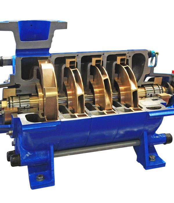 Industrial sectional pump for pumping liquids. Demonstration layout.